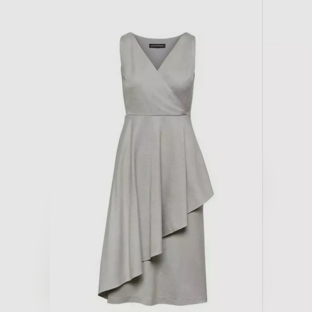 Banana Republic Wrap-Effect Wool Blend Midi Dress Light Grey Sz 14 NWT